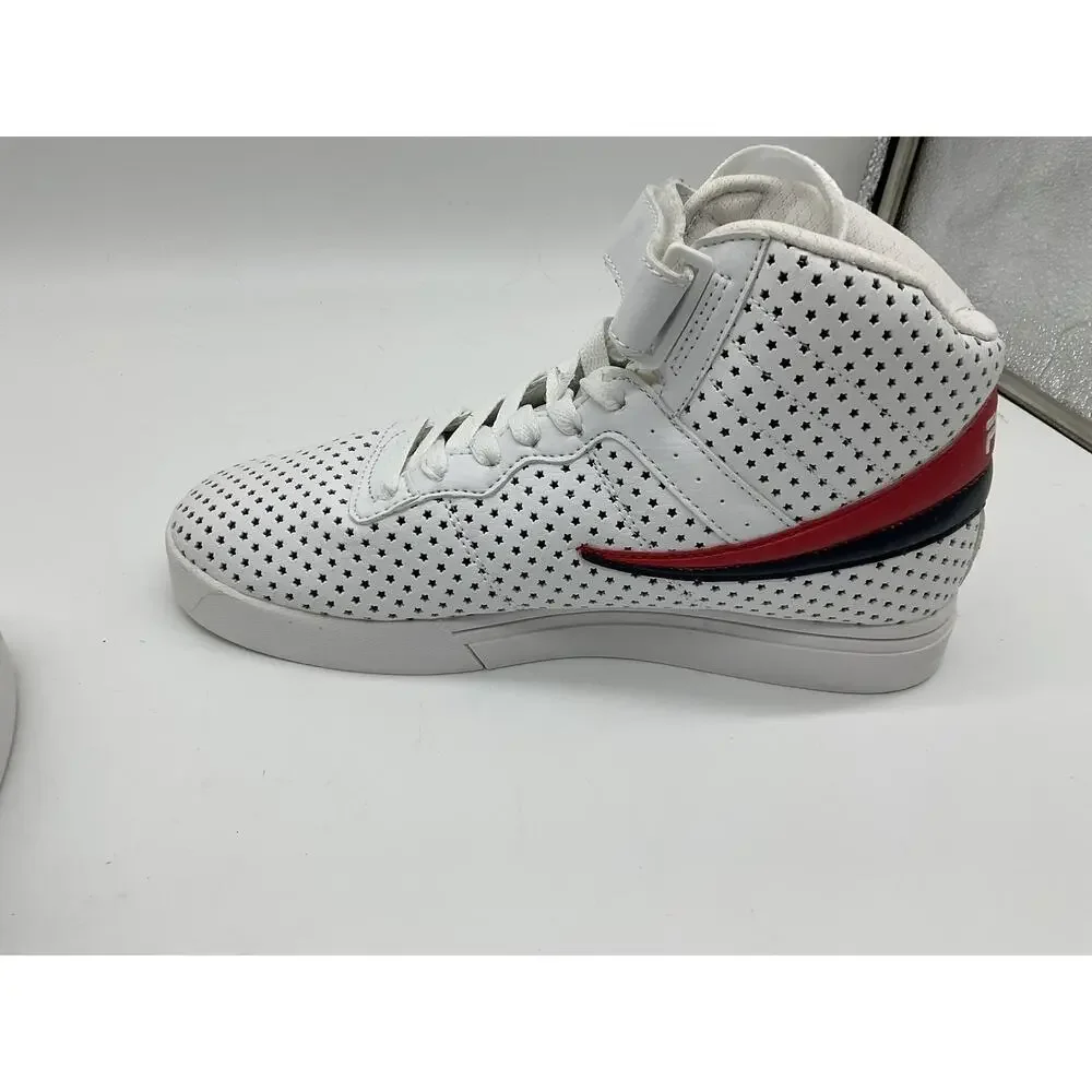 FILA‎ Shoes Mens 5.5 White Perforated High Top Strap Athletic Casual Sneakers